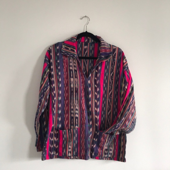 VTG Ikat tunic with hot pink stripe - Picture 1 of 3